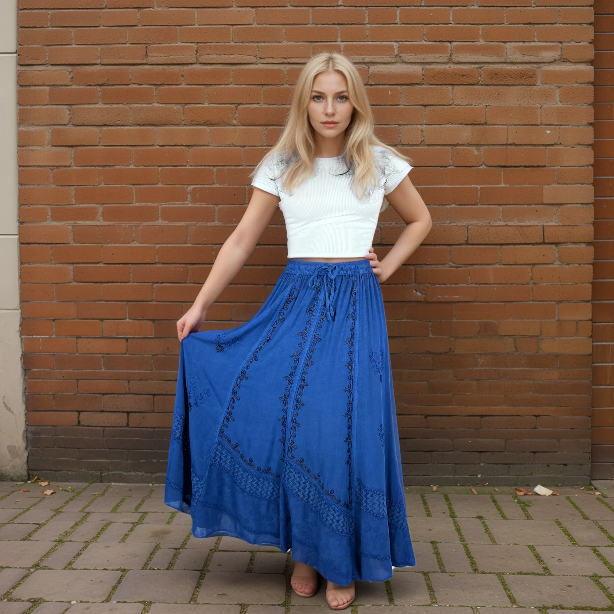 122 Skt Rayon Dazzling Flared Vintage Long Embroidered Net Skirt