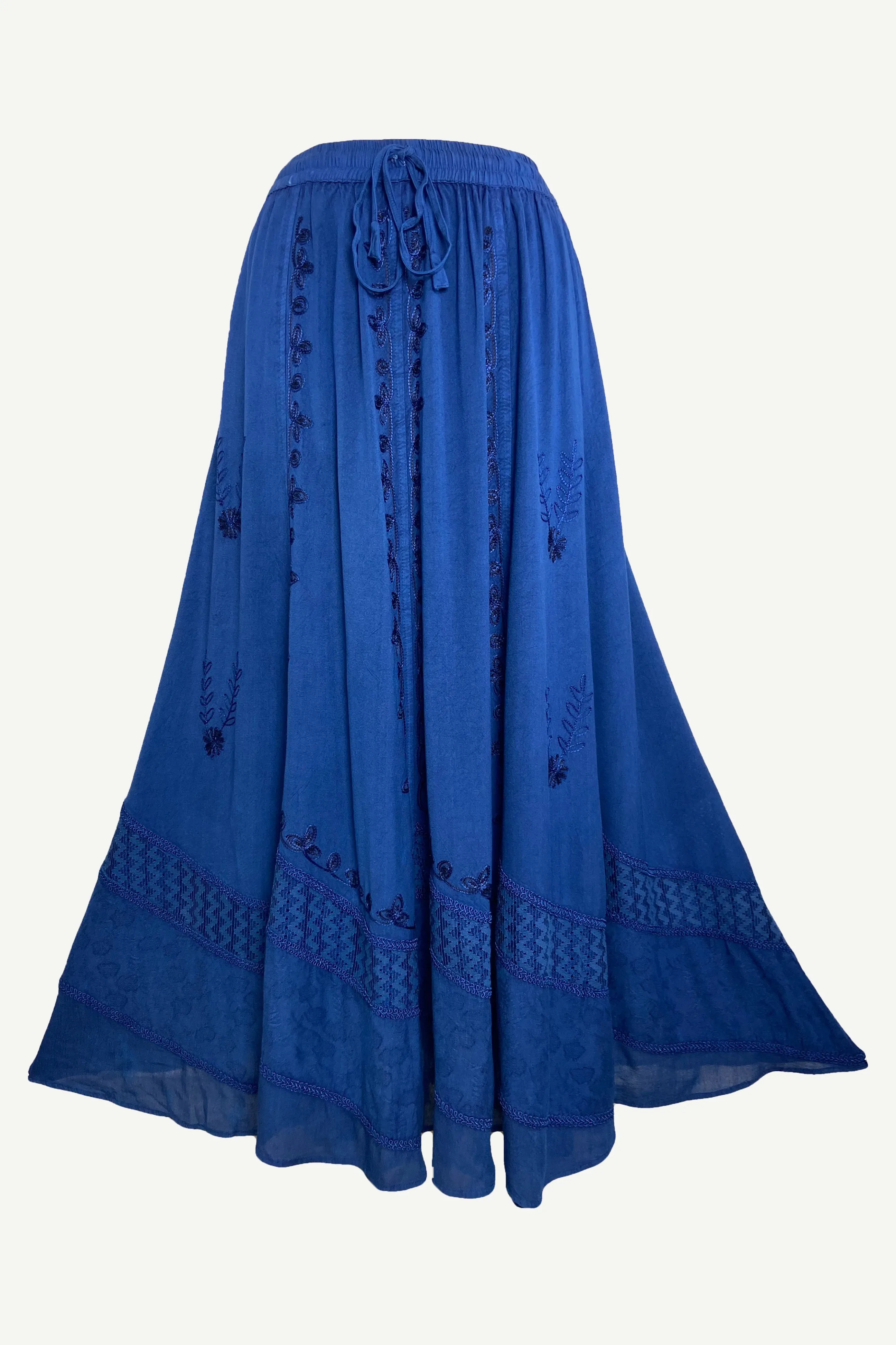 122 Skt Rayon Dazzling Flared Vintage Long Embroidered Net Skirt