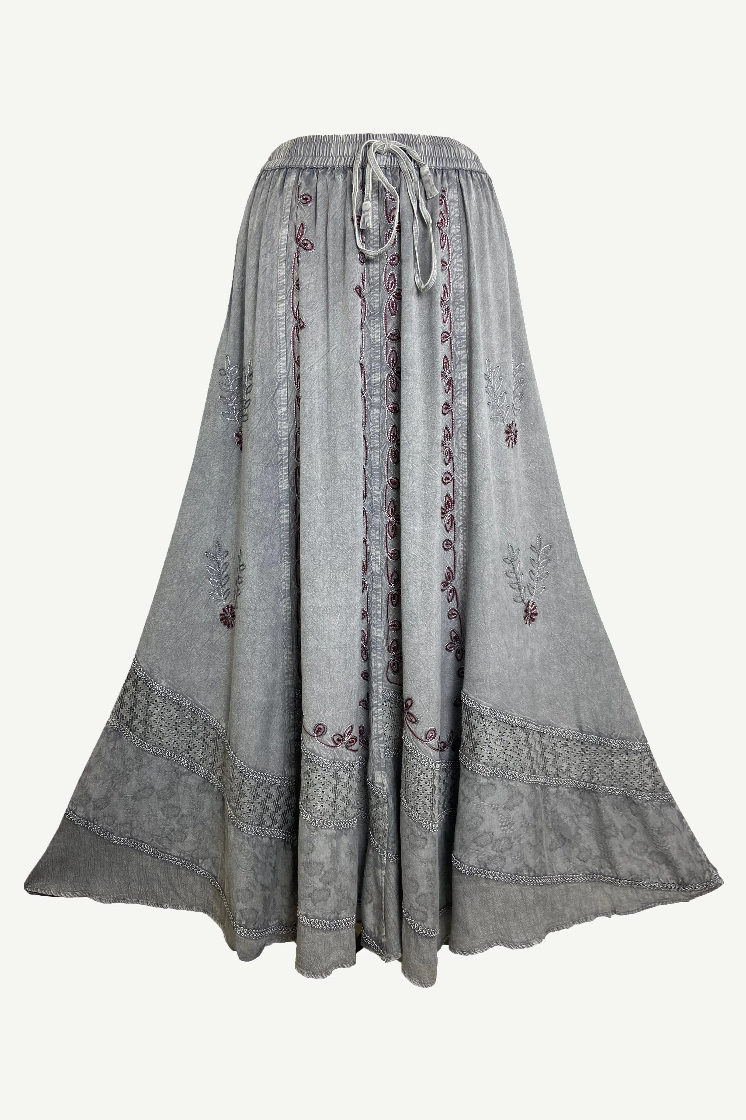 122 Skt Rayon Dazzling Flared Vintage Long Embroidered Net Skirt