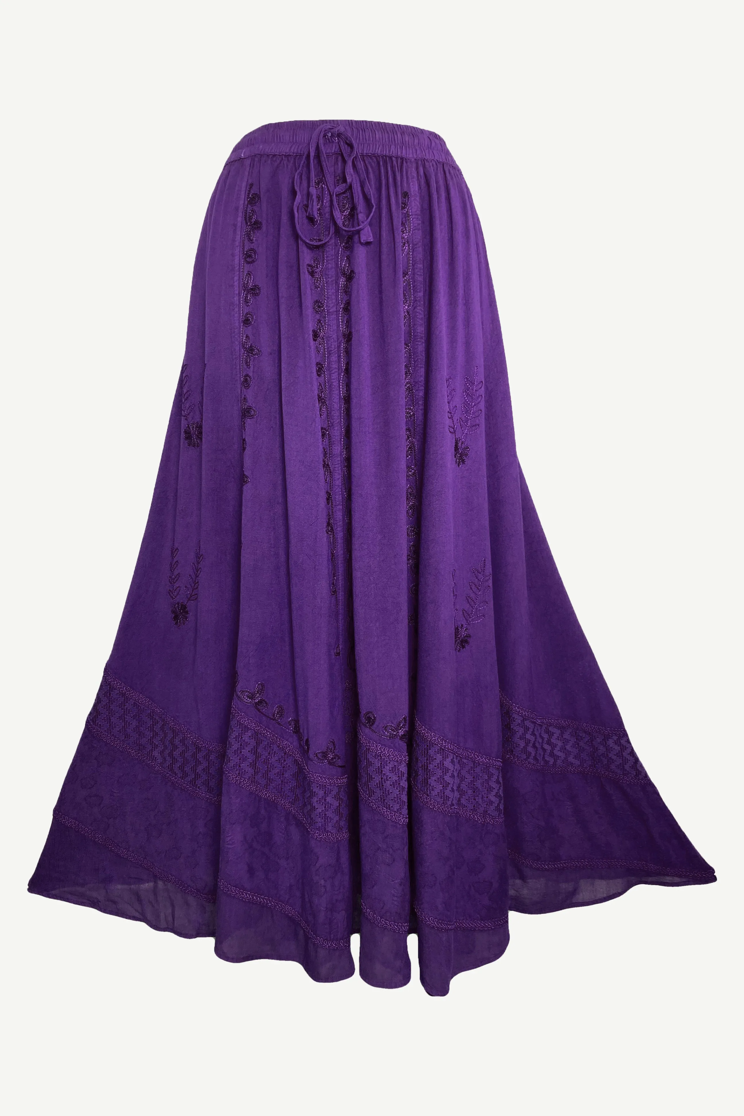 122 Skt Rayon Dazzling Flared Vintage Long Embroidered Net Skirt