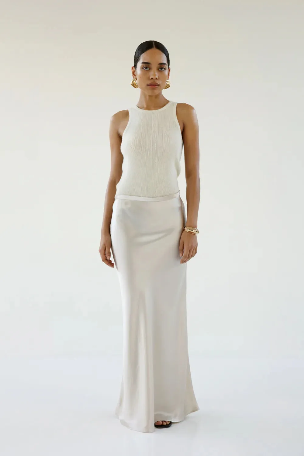 Almada Eni Satin Skirt in Pearl
