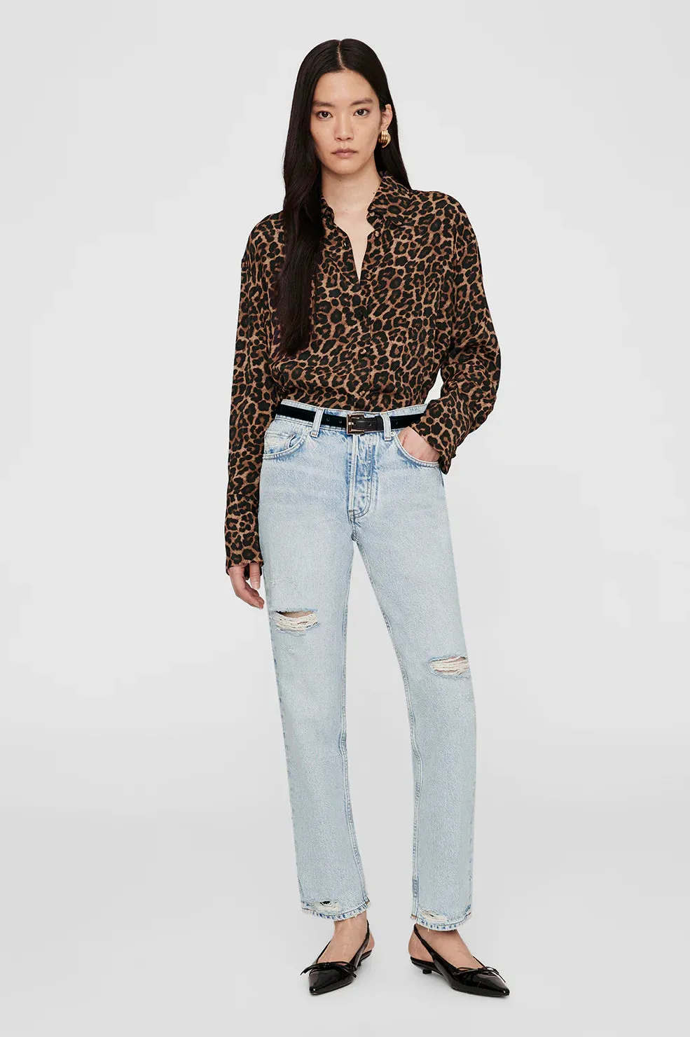 Anine Bing Bridget Shirt in Black and Brown Leopard