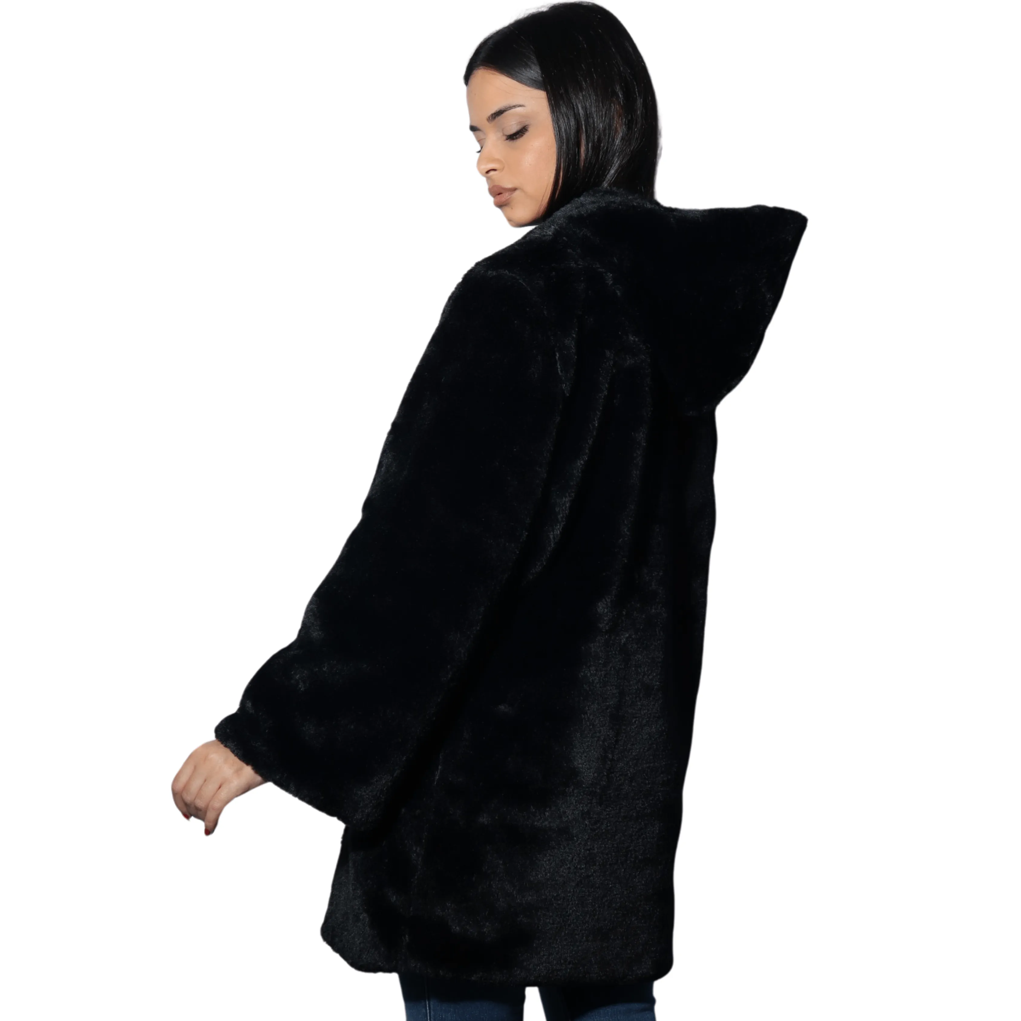 ART LOVE - Hooded faux fur jacket