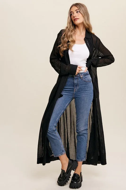 Beautiful Elegant Sheer Long Button Down Jacket Shirt Maxi Dress