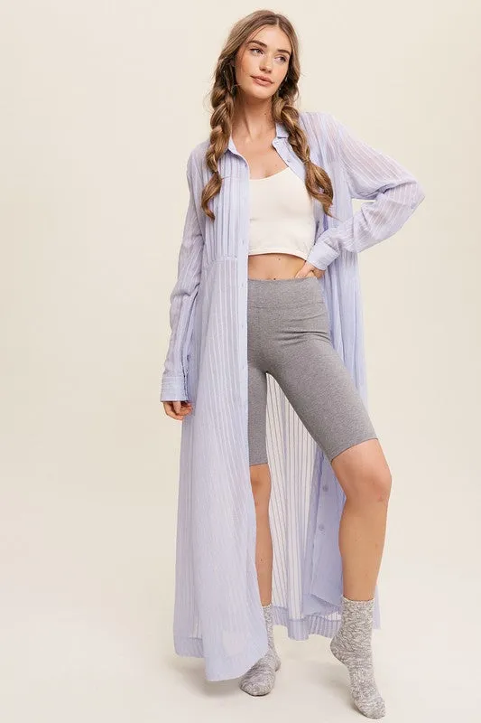 Beautiful Elegant Sheer Long Button Down Jacket Shirt Maxi Dress