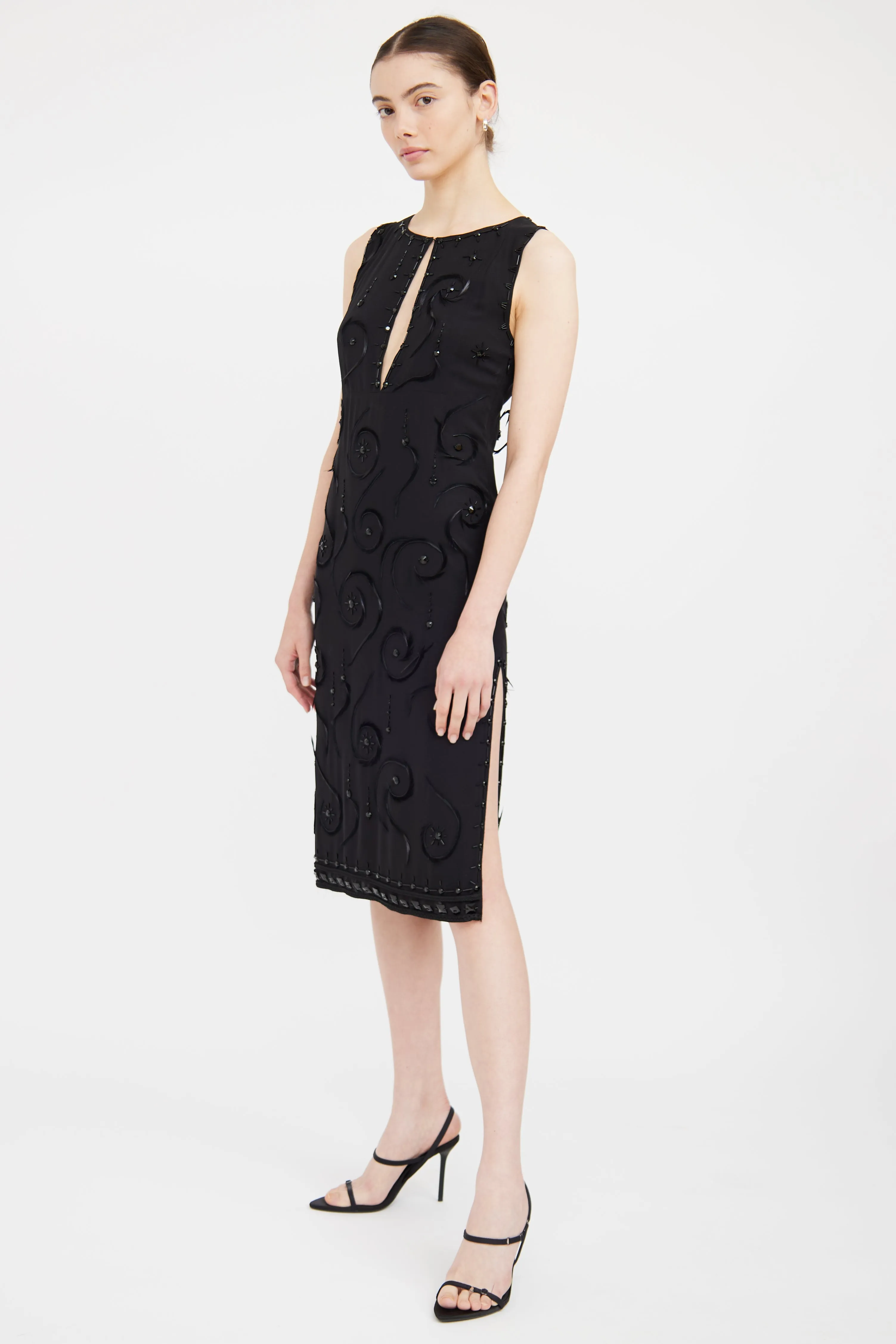 Black Bead & Feather Dress