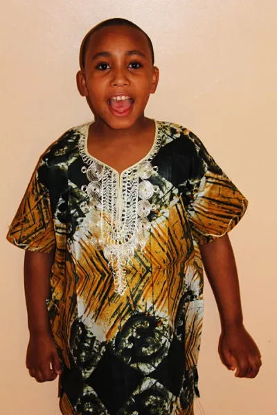 Boys Atade Pant Set - Gold / Green Batik