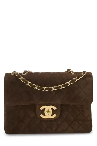 Chanel,  Brown Quilted Suede Half Flap Jumbo, Brown