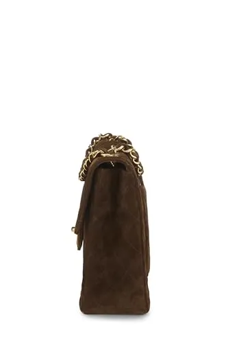 Chanel,  Brown Quilted Suede Half Flap Jumbo, Brown