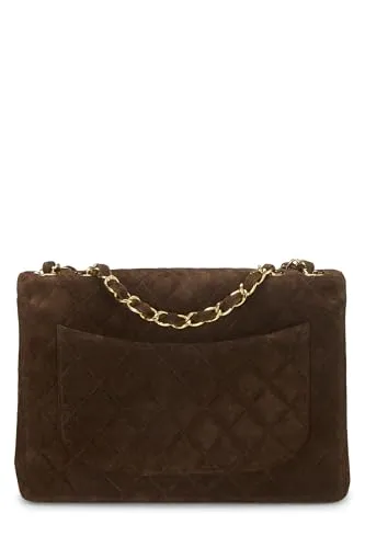 Chanel,  Brown Quilted Suede Half Flap Jumbo, Brown