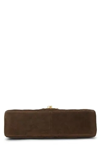 Chanel,  Brown Quilted Suede Half Flap Jumbo, Brown