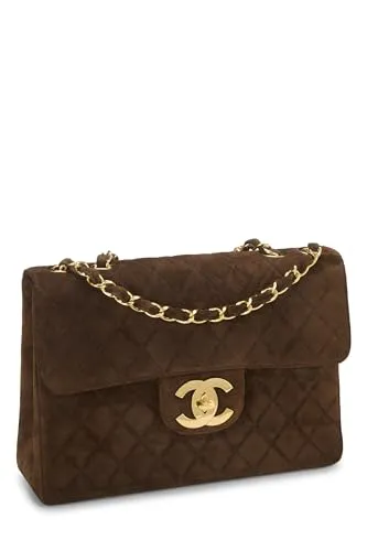 Chanel,  Brown Quilted Suede Half Flap Jumbo, Brown