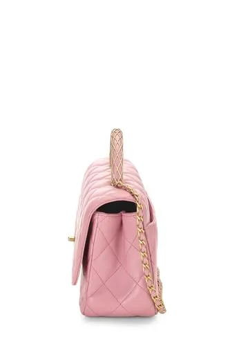 Chanel,  Pink Quilted Lambskin Top Handle Rectangular Flap Small, Pink