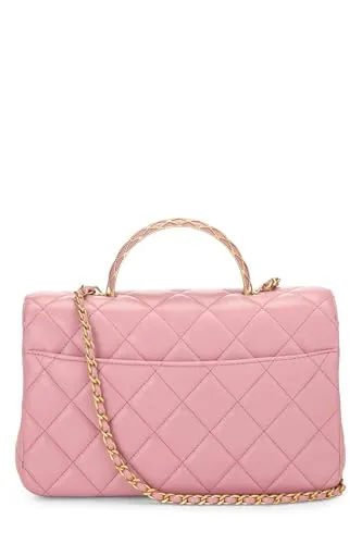 Chanel,  Pink Quilted Lambskin Top Handle Rectangular Flap Small, Pink