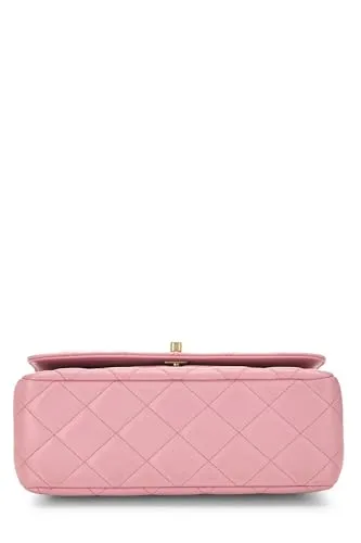 Chanel,  Pink Quilted Lambskin Top Handle Rectangular Flap Small, Pink