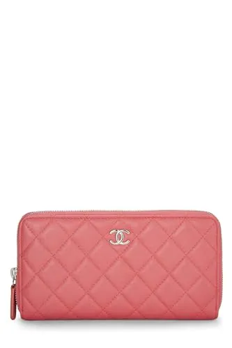 Chanel,  Pink Quilted Lambskin Zip Wallet, Pink