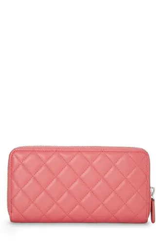 Chanel,  Pink Quilted Lambskin Zip Wallet, Pink