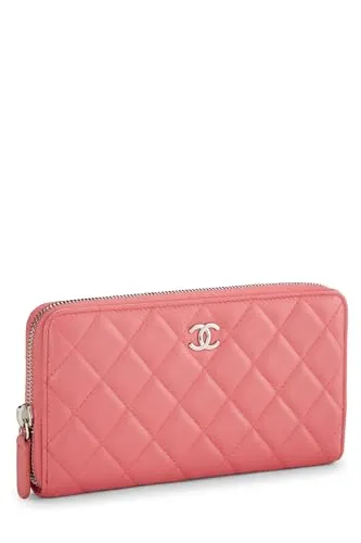Chanel,  Pink Quilted Lambskin Zip Wallet, Pink