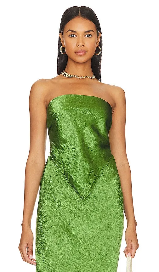 Enza Costa Satin Scarf Top in Green
