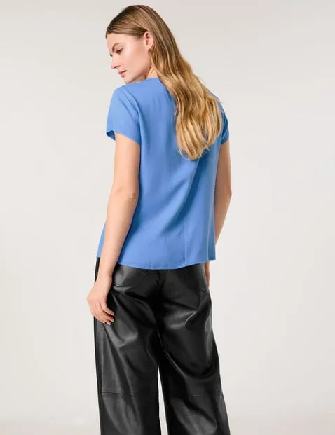 Versatile Blouse Top with Short Sleeves - Regatta Blue